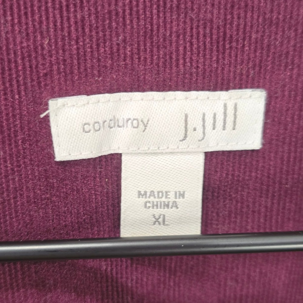 J Jill Corduroy Knee Length Shirt Dress XL Plum Button Country Cottage Fall - Picture 9 of 11